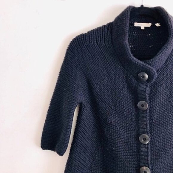 Vince Sweater S Wool Chunky Knit Mock Neck Black Button Down Warm Cozy Luxury - Picture 5 of 7